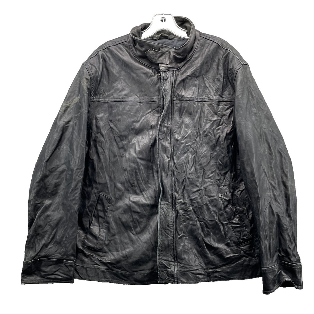 Merona Genuine Leather Jacket Men's Large Black Motorcycle 90's Grunge Y2K Biker